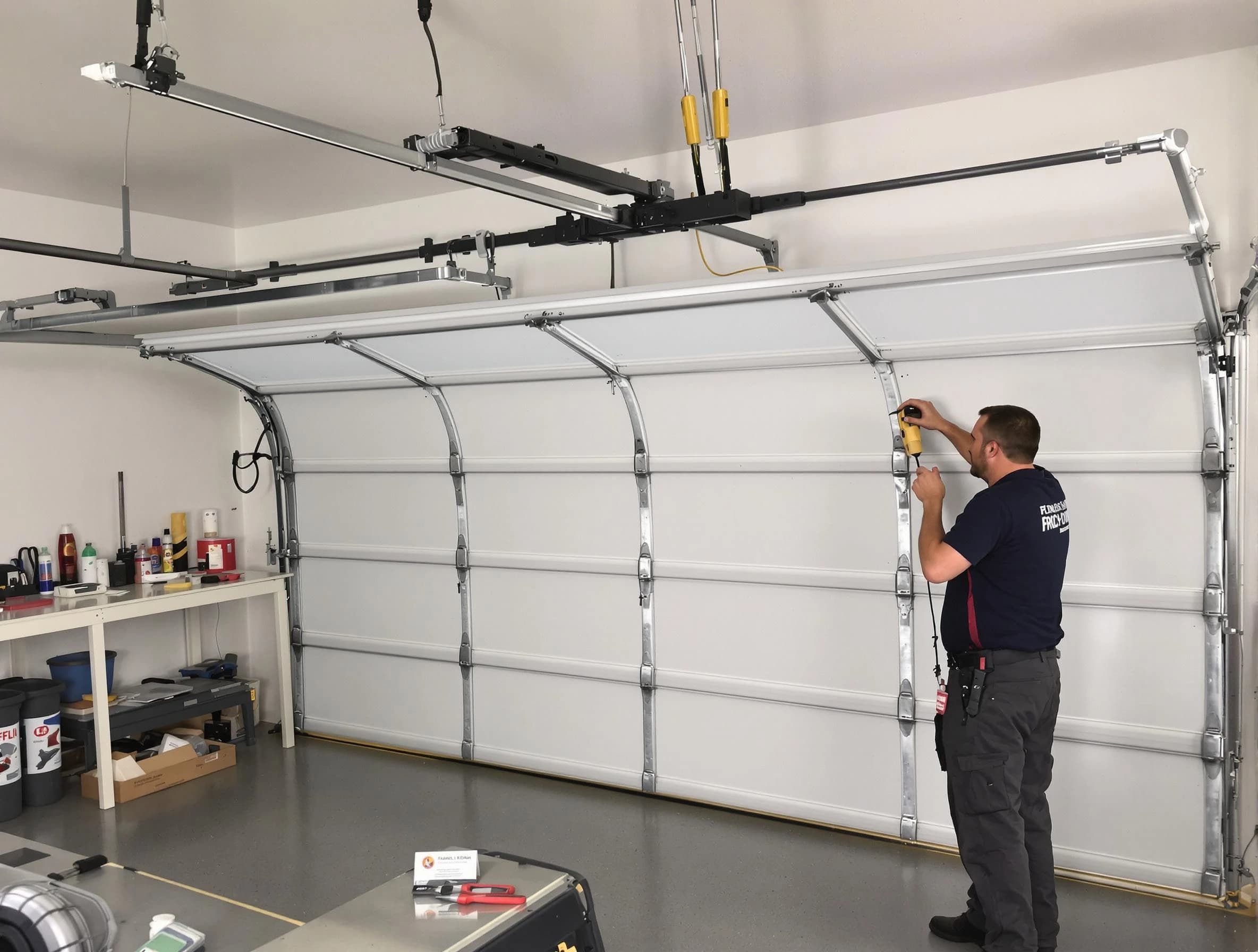 Williamsburg Garage Door Repair certified technician performing overhead door system repair in Williamsburg