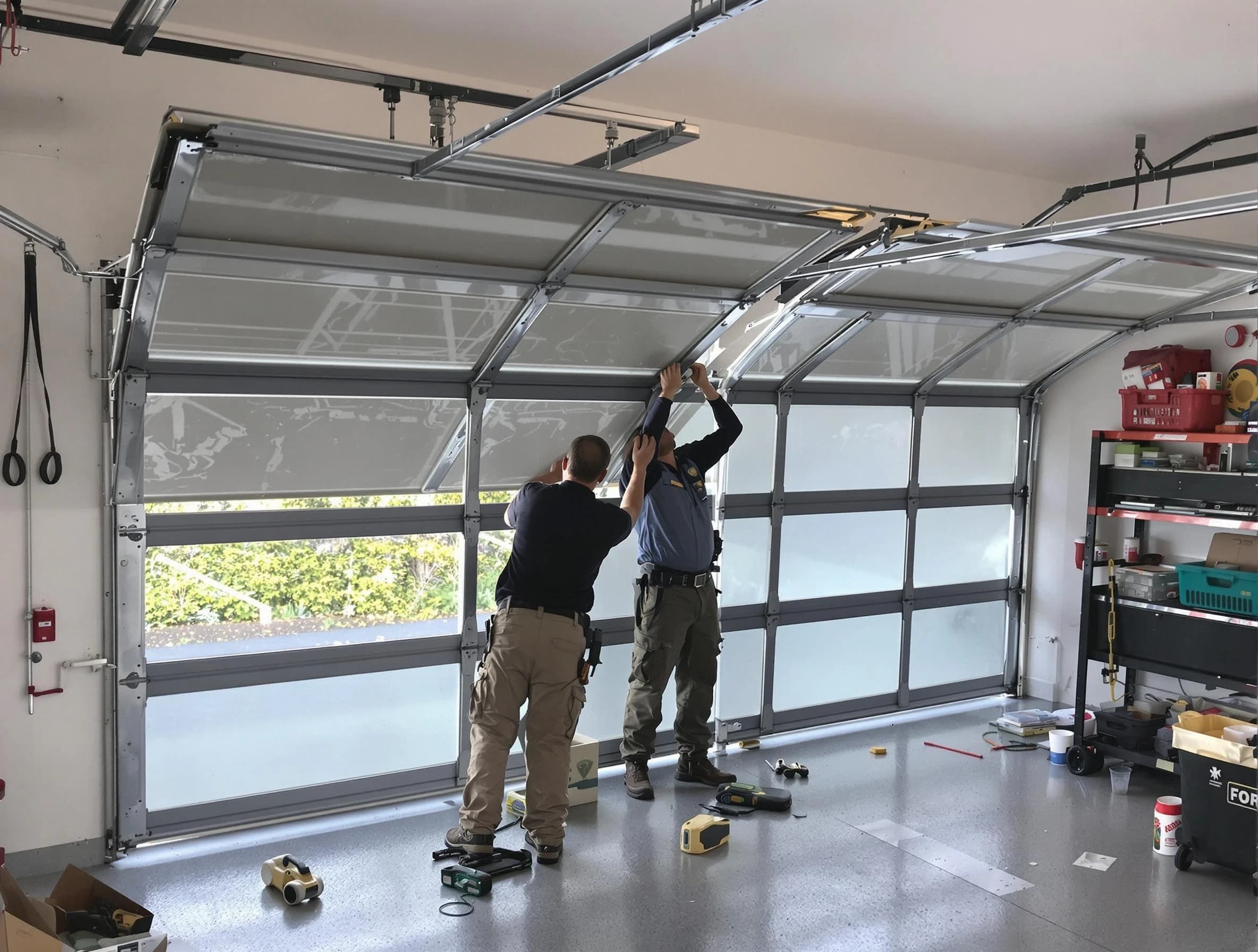 Williamsburg Garage Door Repair expert performing precise panel replacement on Williamsburg garage door