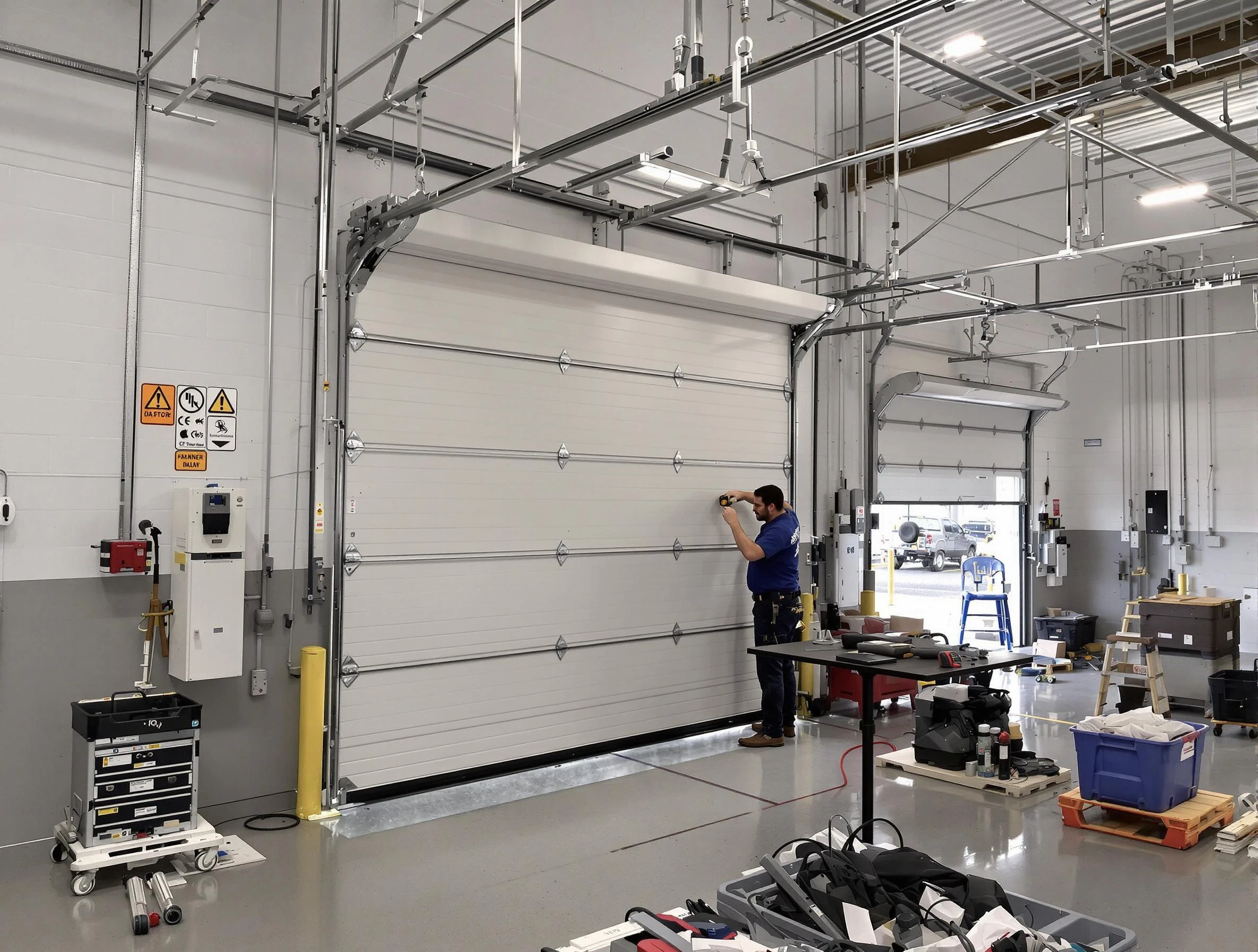 Commercial garage door repair being performed by Williamsburg Garage Door Repair expert in Williamsburg