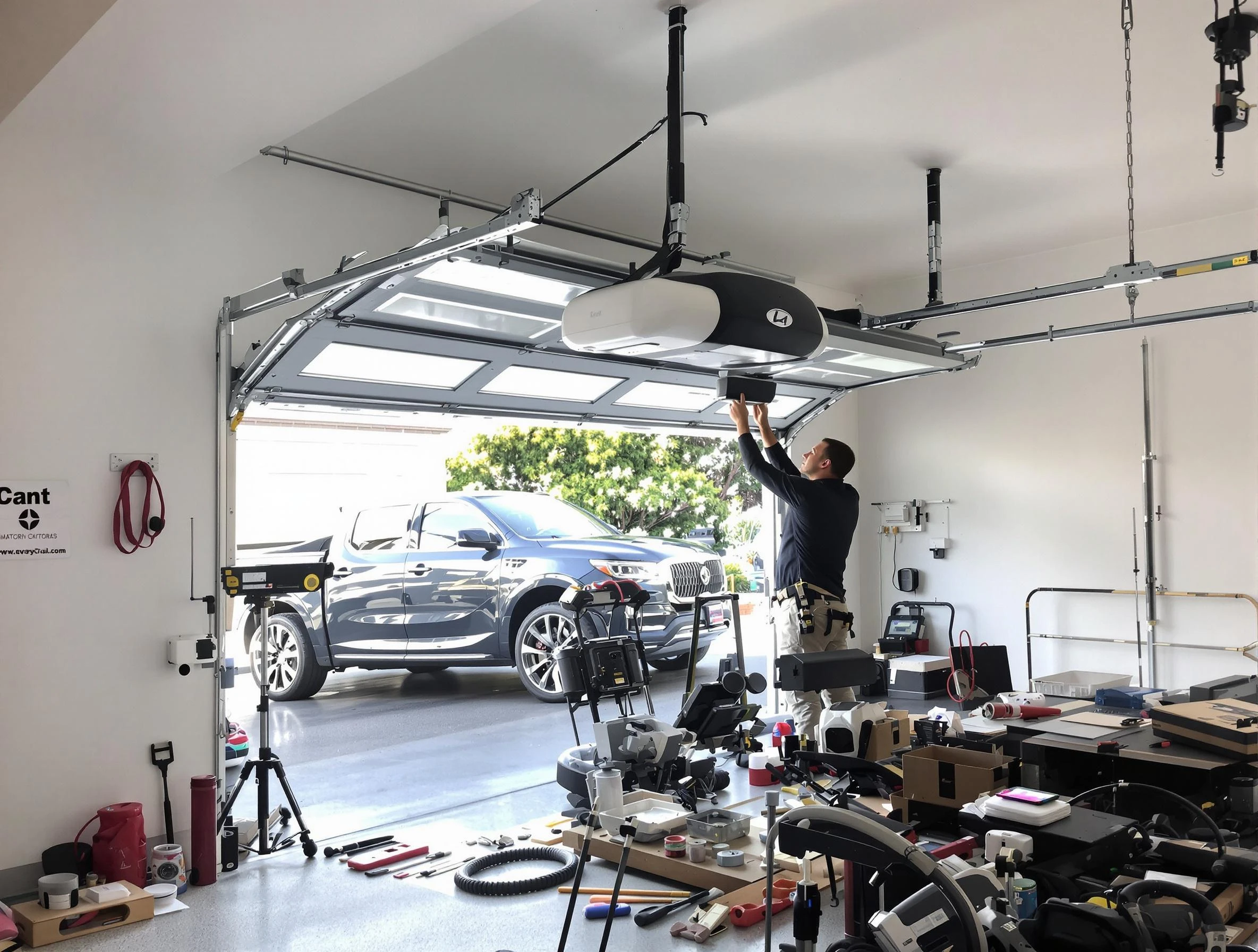 Williamsburg Garage Door Repair specialist installing smart garage door opener system in Williamsburg home