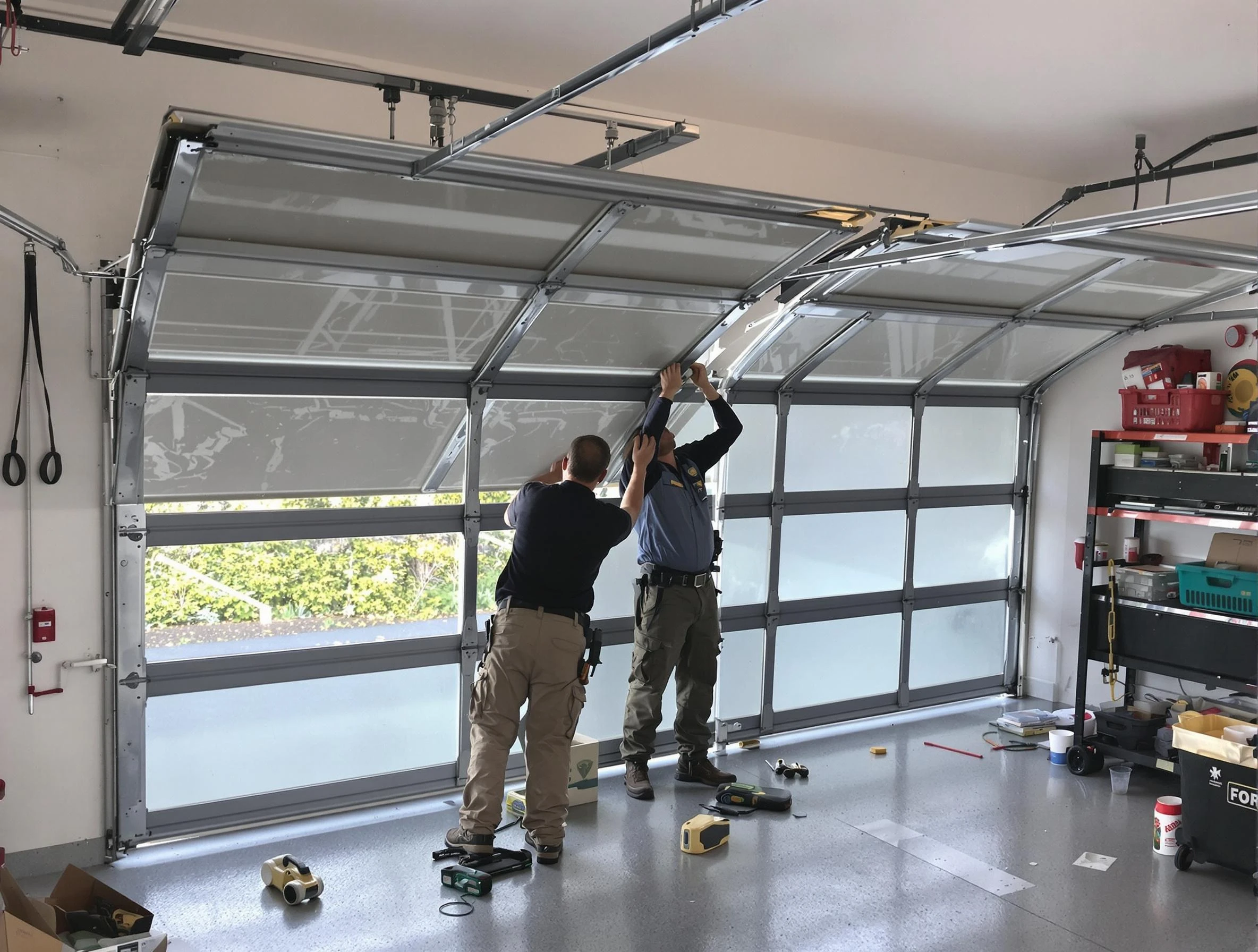 Williamsburg Garage Door Repair expert performing precise panel replacement on Williamsburg garage door